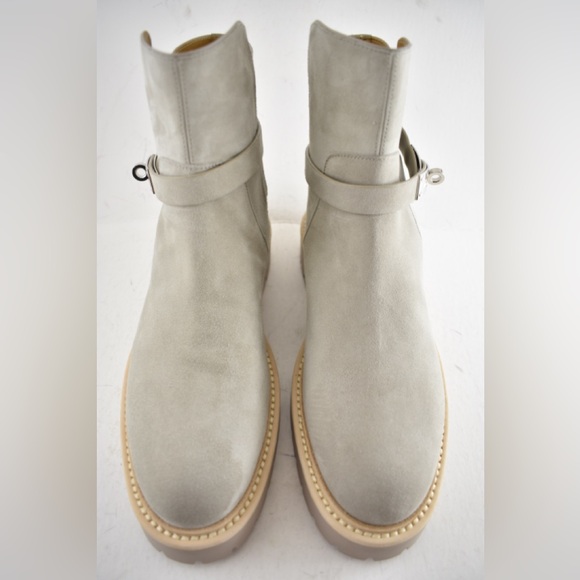 Hermes Jeff Ankle Boot Beige Galet Suede Goatskin Kelly Lock Buckle Palladium 40 - Picture 9 of 16